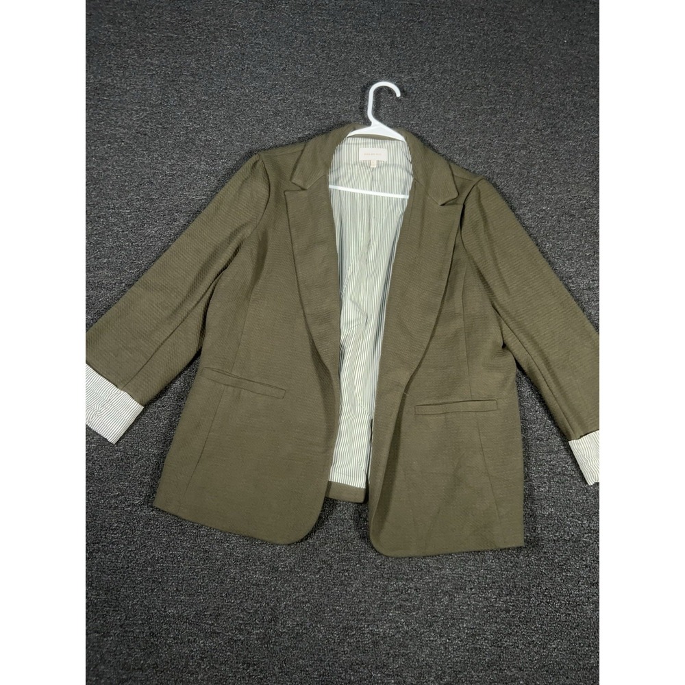 Skies Are Blue Blazer Women's XL Green Asa Knit Open Front Pockets Stretch